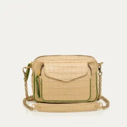 Sale Claris Virot Charly Bag Sesame Beige Embossed Croco