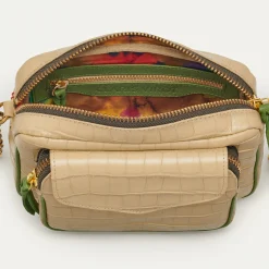 Sale Claris Virot Charly Bag Sesame Beige Embossed Croco