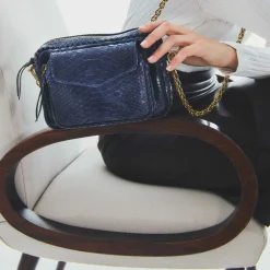 Store Claris Virot Charly Bag Navy Golden Hardware Python