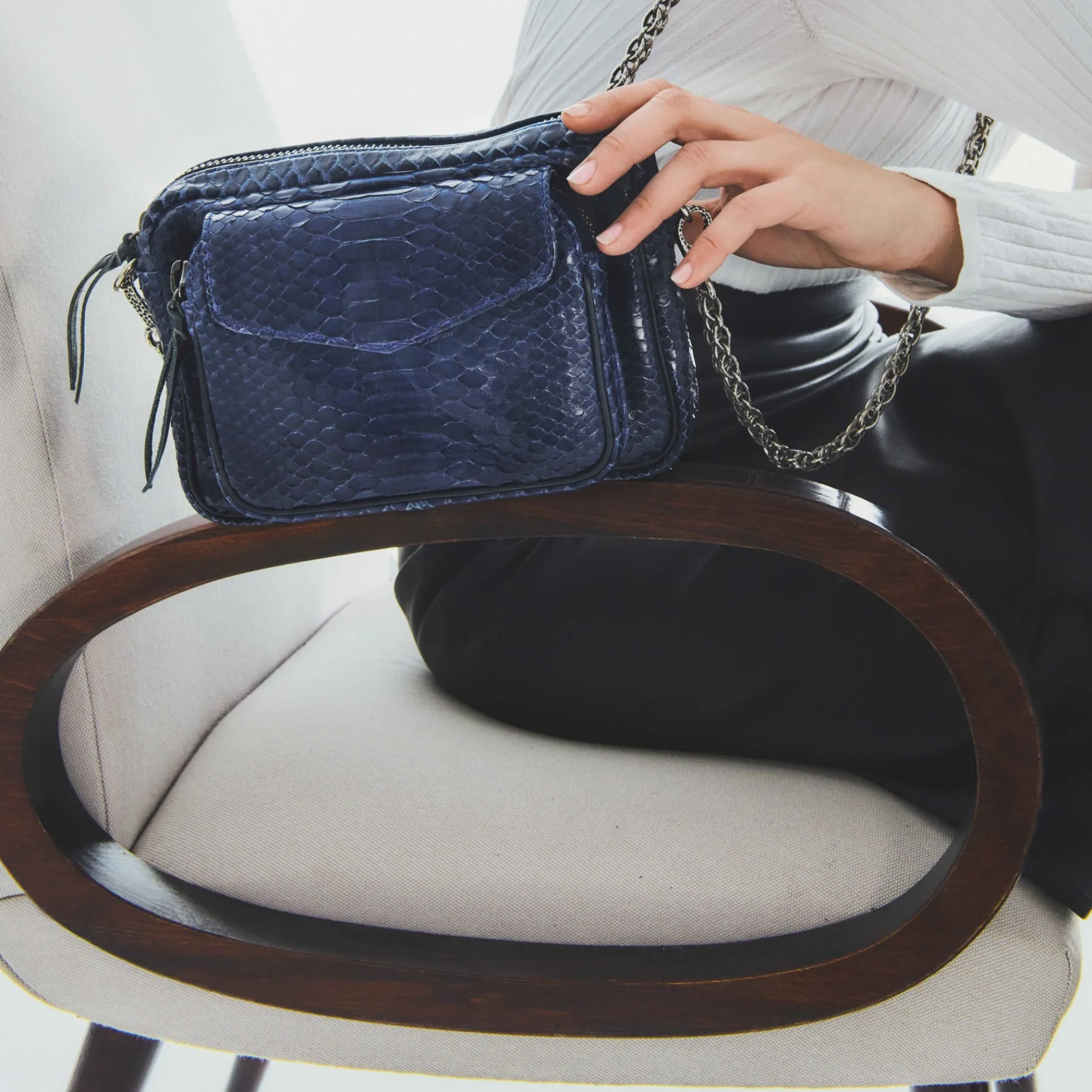 Cheap Claris Virot Charly Bag Navy Silver Hardware Python