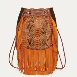 Outlet Claris Virot Cheyenne Bag Orange Embrodied Python