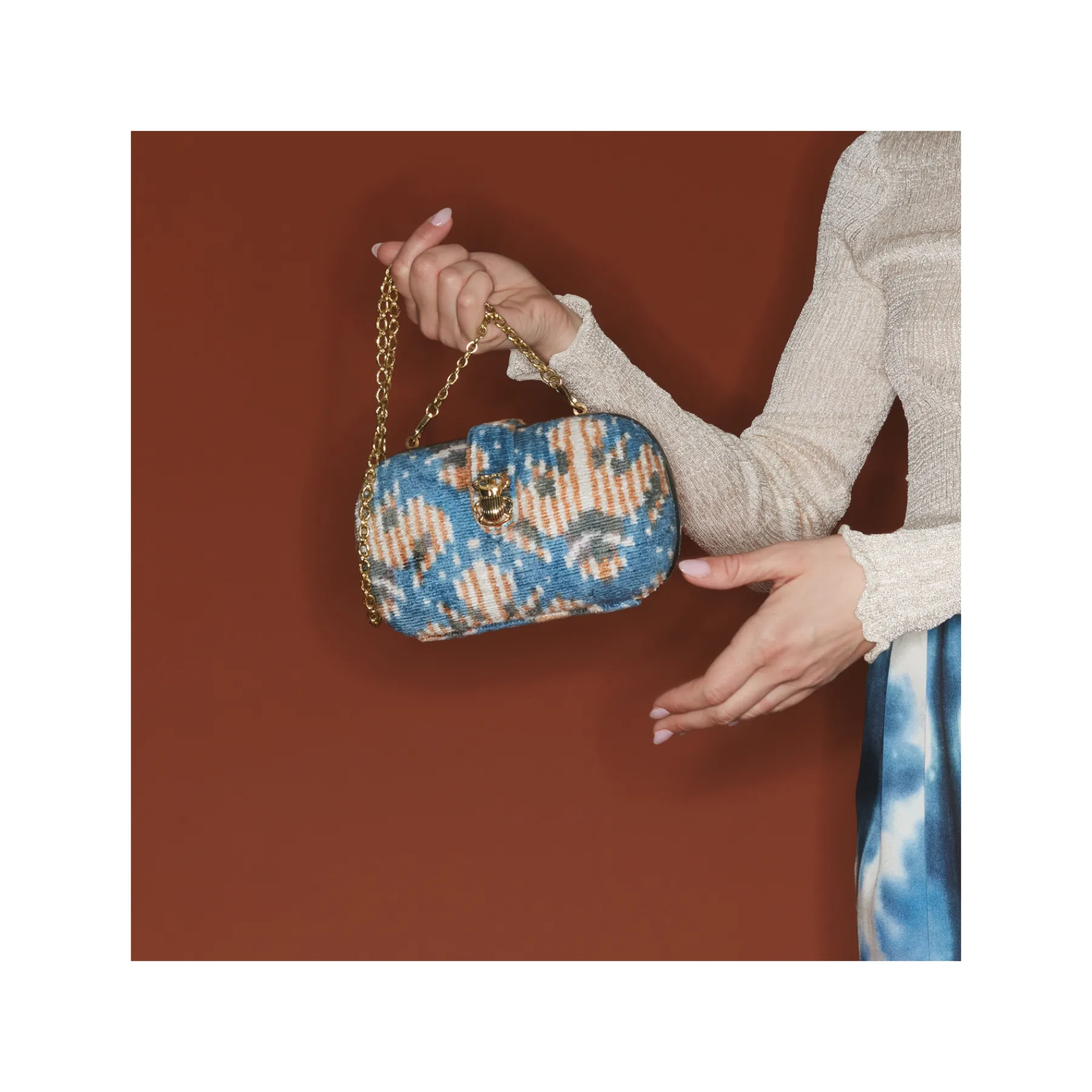 Online Claris Virot Chiara Bag Blue Snowflake Silk Velvet