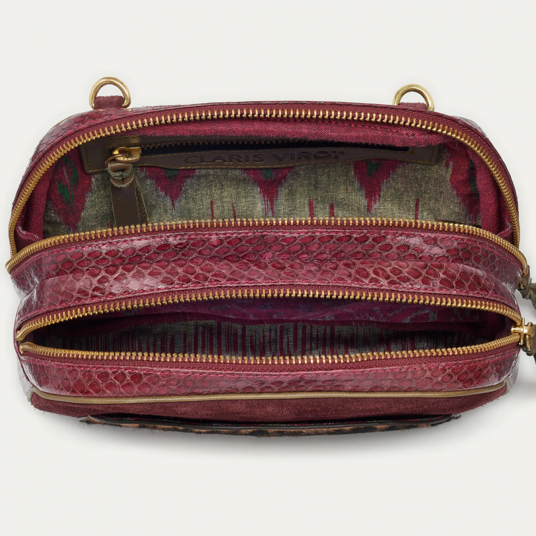 Discount Claris Virot Clara Bag Ocelot And Burgundy Leathers