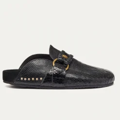 Flash Sale Claris Virot Georgette Mules Black Lizard Golden Hardware
