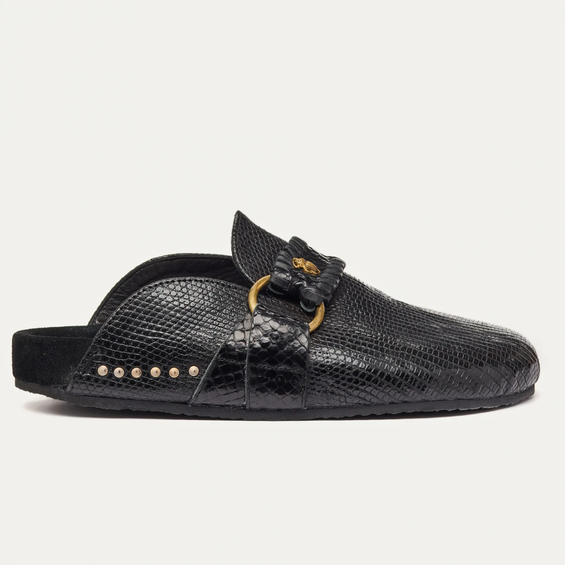 Flash Sale Claris Virot Georgette Mules Black Lizard Golden Hardware