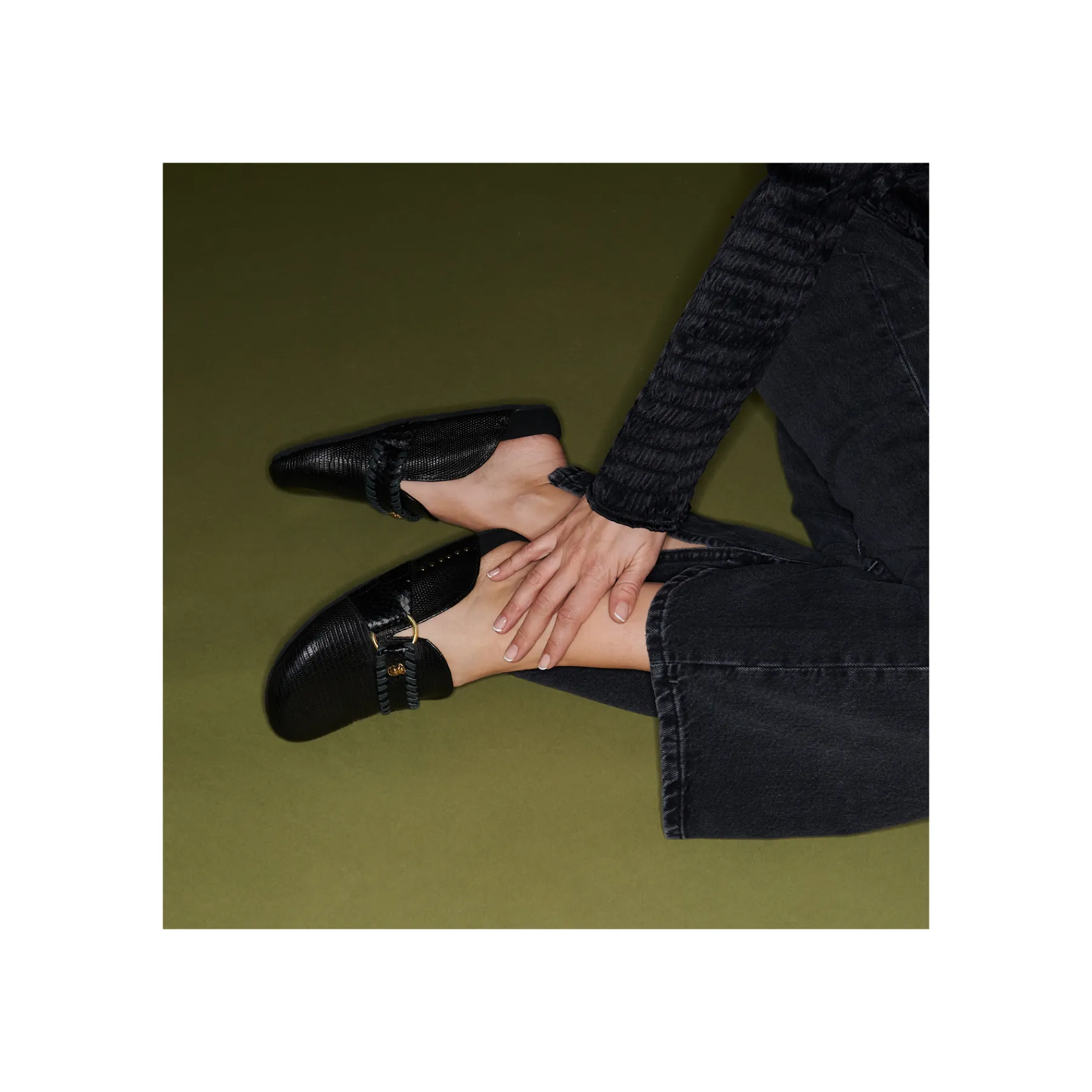 Flash Sale Claris Virot Georgette Mules Black Lizard Golden Hardware