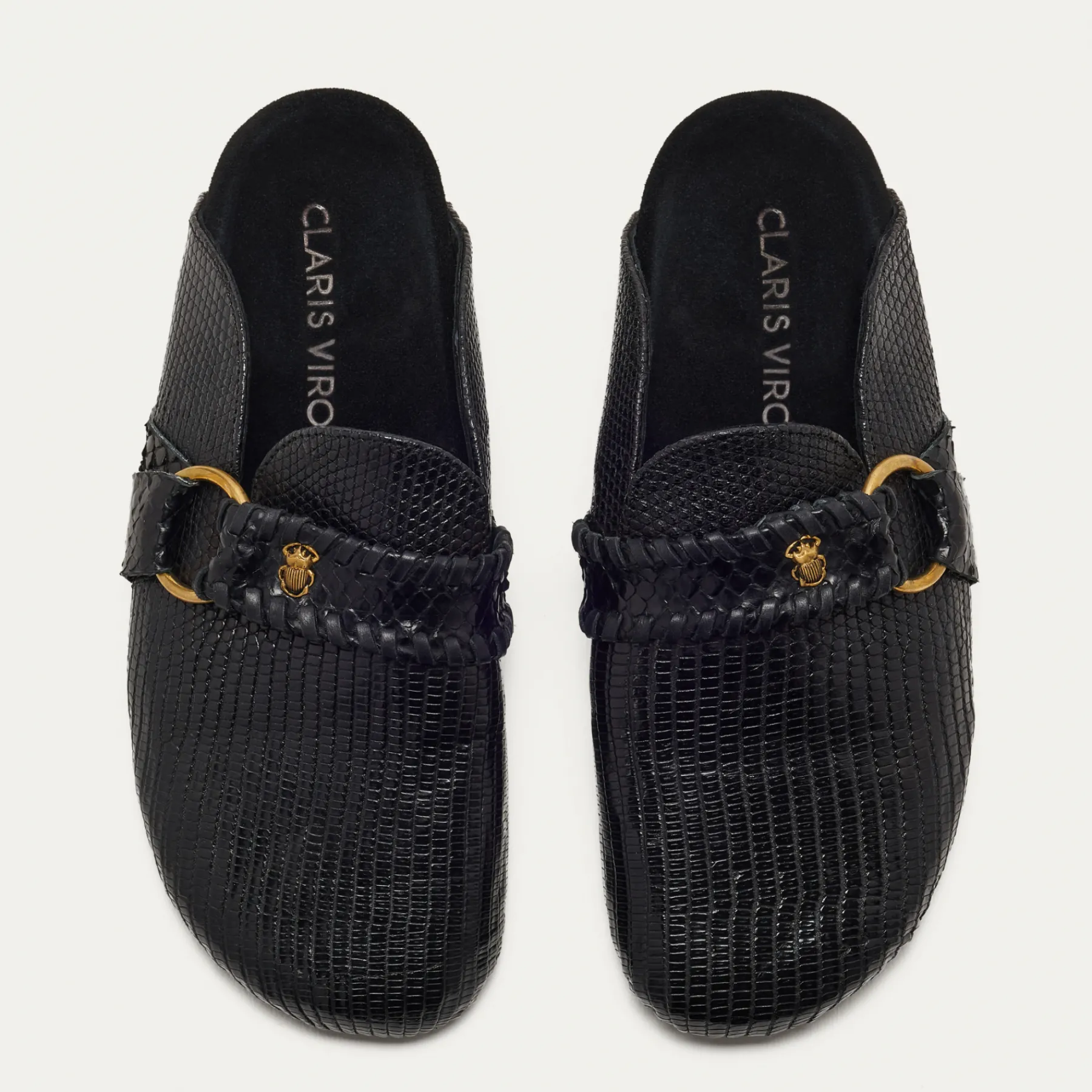 Flash Sale Claris Virot Georgette Mules Black Lizard Golden Hardware
