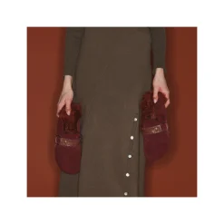 New Claris Virot Georgette Mules Hot Wine Leather And Brick Shearling