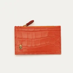 Fashion Claris Virot Helena Wallet Orange Koi Embossed Croco Leather