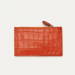 Fashion Claris Virot Helena Wallet Orange Koi Embossed Croco Leather