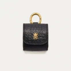 Shop Claris Virot Jamie Airpods Cases Black Embossed Croco Leather