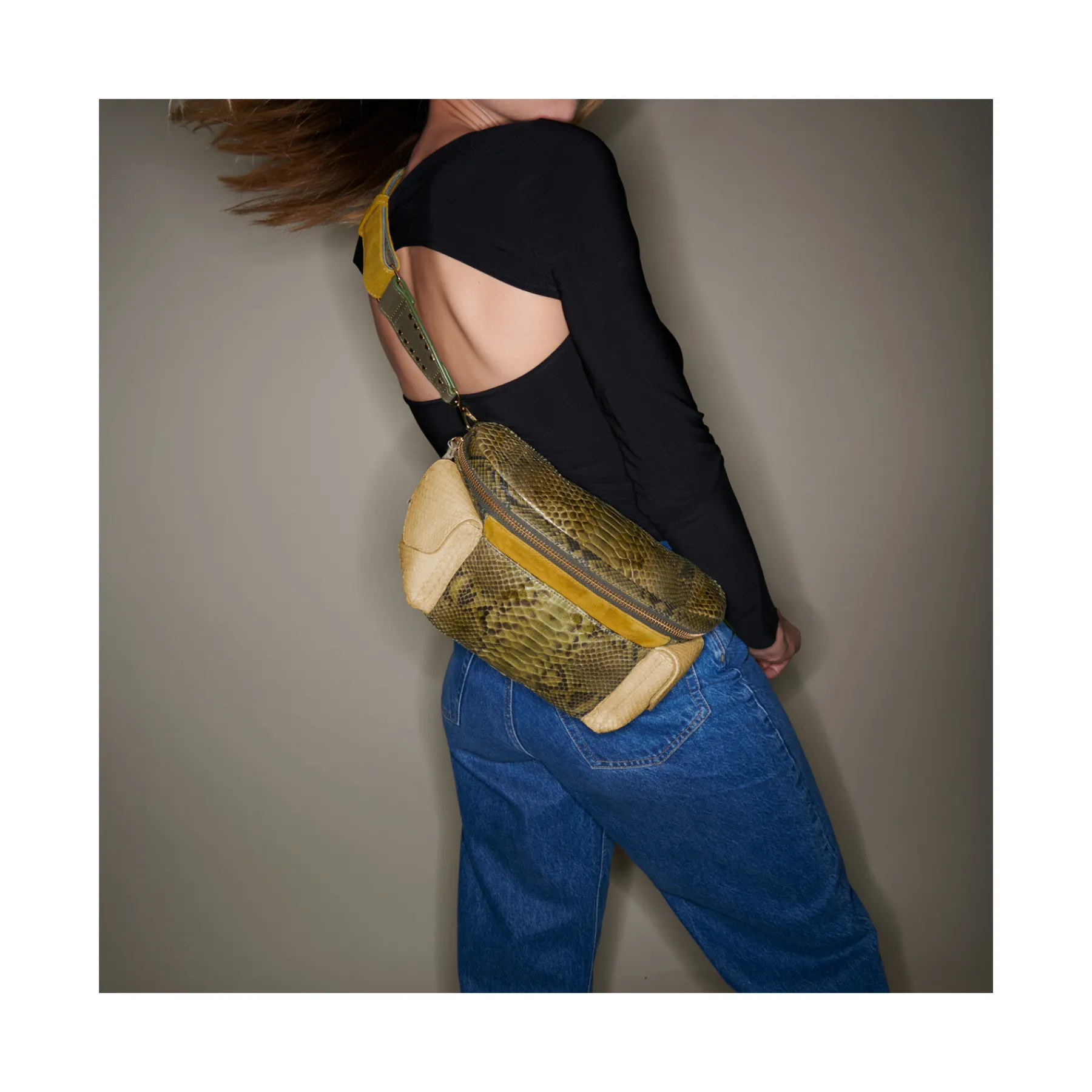 Shop Claris Virot Jules Bag Kaki Python