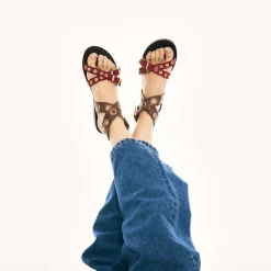 Cheap Claris Virot Laurette Sandals Burgundy Chocolate Leather And Suede