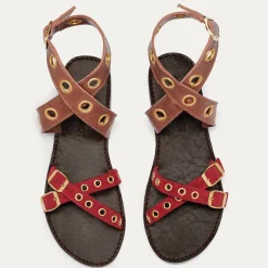 Cheap Claris Virot Laurette Sandals Burgundy Chocolate Leather And Suede