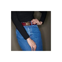 Best Sale Claris Virot Leather Belt Burgundy Python