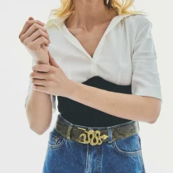 Outlet Claris Virot Leather Belt Kaki Python
