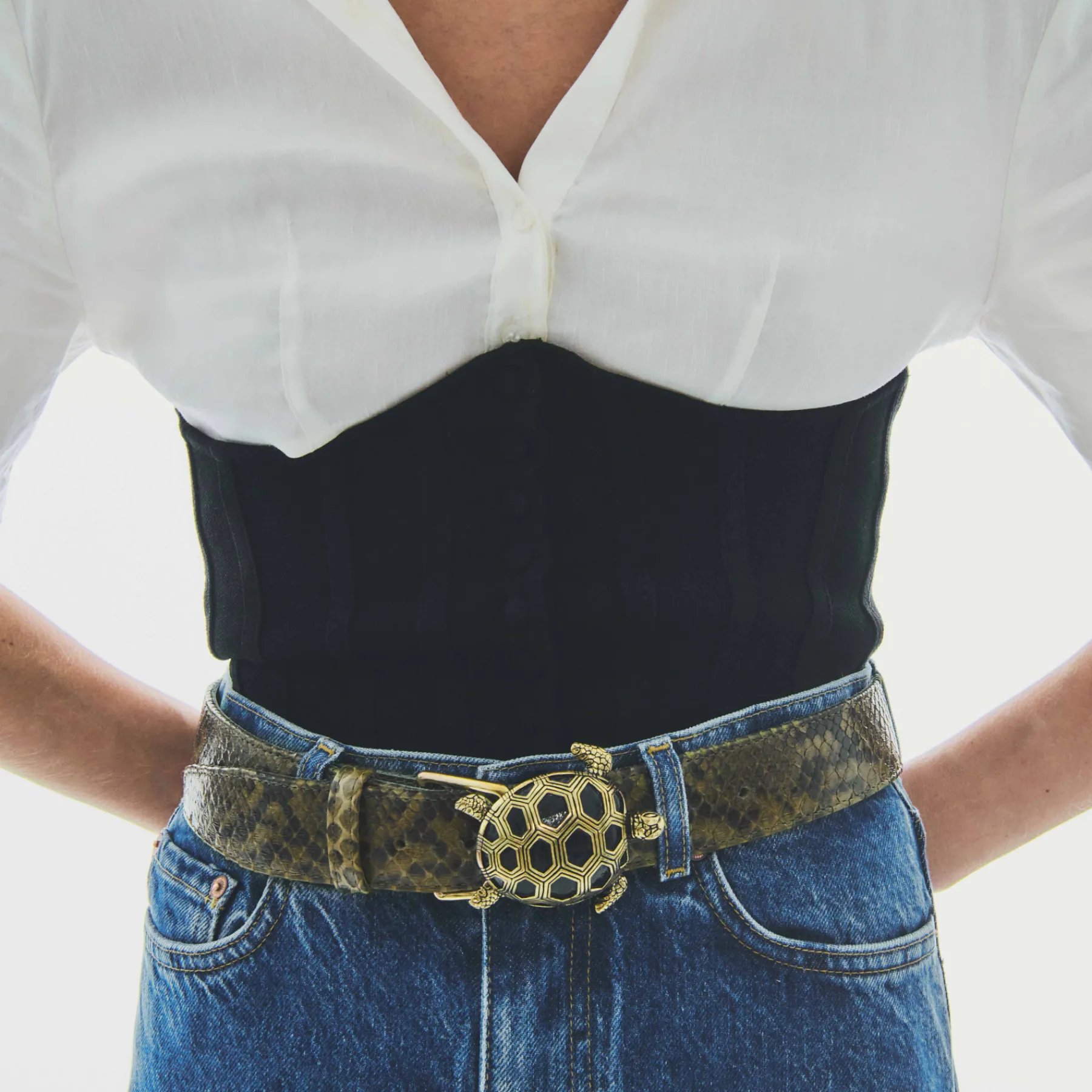 Outlet Claris Virot Leather Belt Kaki Python