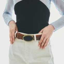 Clearance Claris Virot Leather Belt Moka Python