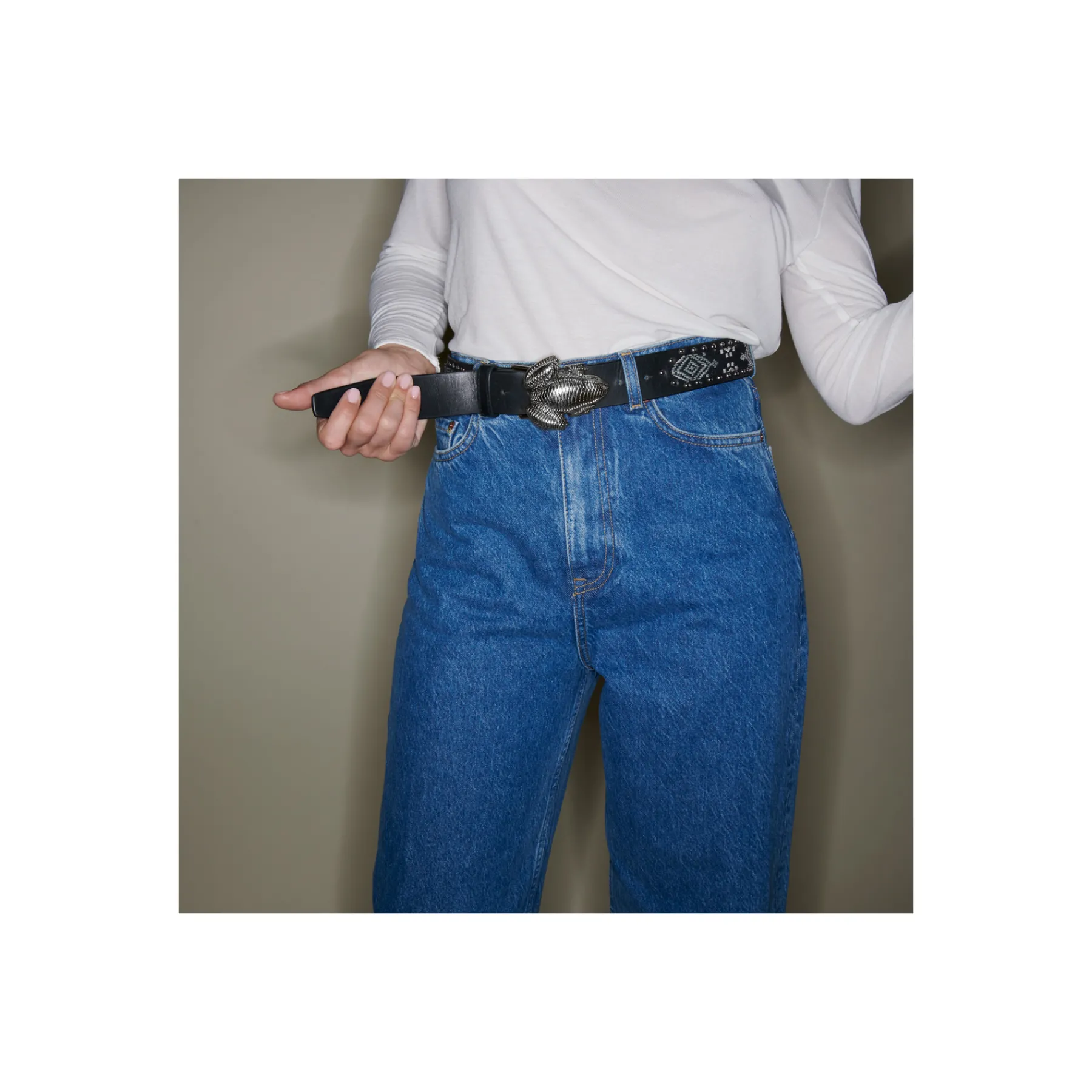New Claris Virot Leather Belt Black Leather And Sumba Fabric