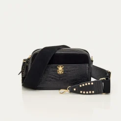 Online Claris Virot Lily Bag Black Embossed Croco Leather