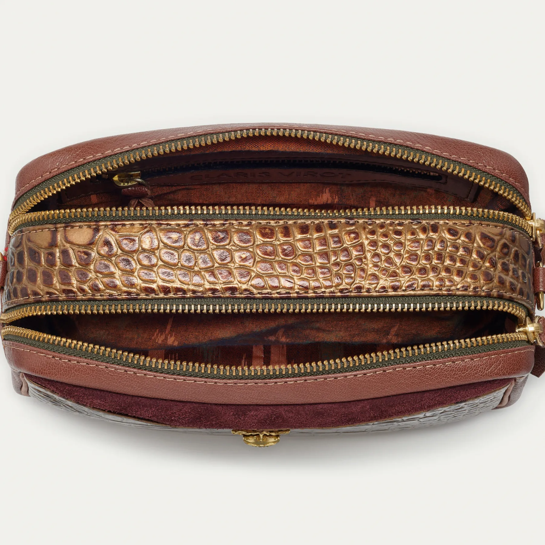 Fashion Claris Virot Lily Bag Metallic Bark Embossed Croco Leather