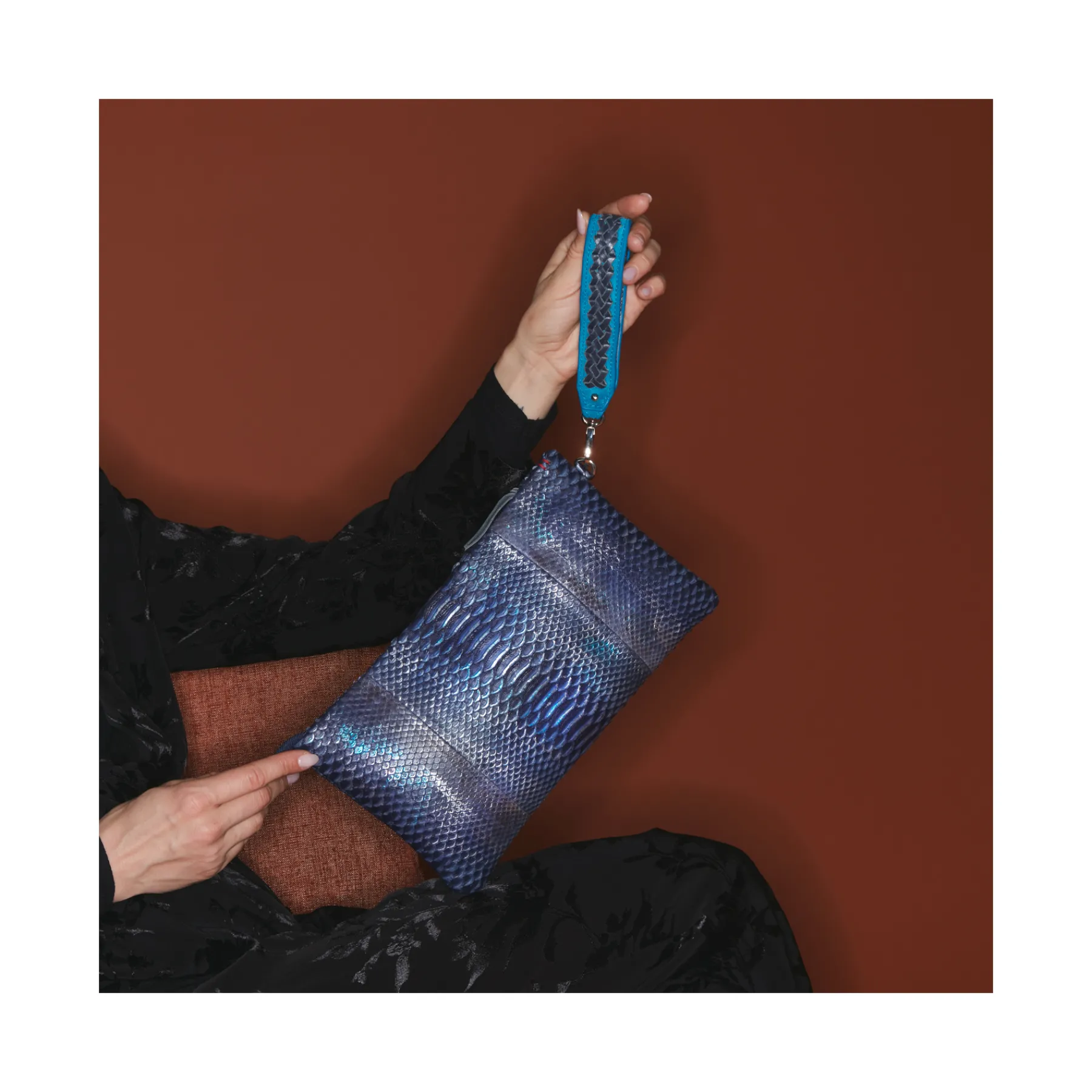 Flash Sale Claris Virot Lou Clutch Ice Blue Metallic Python