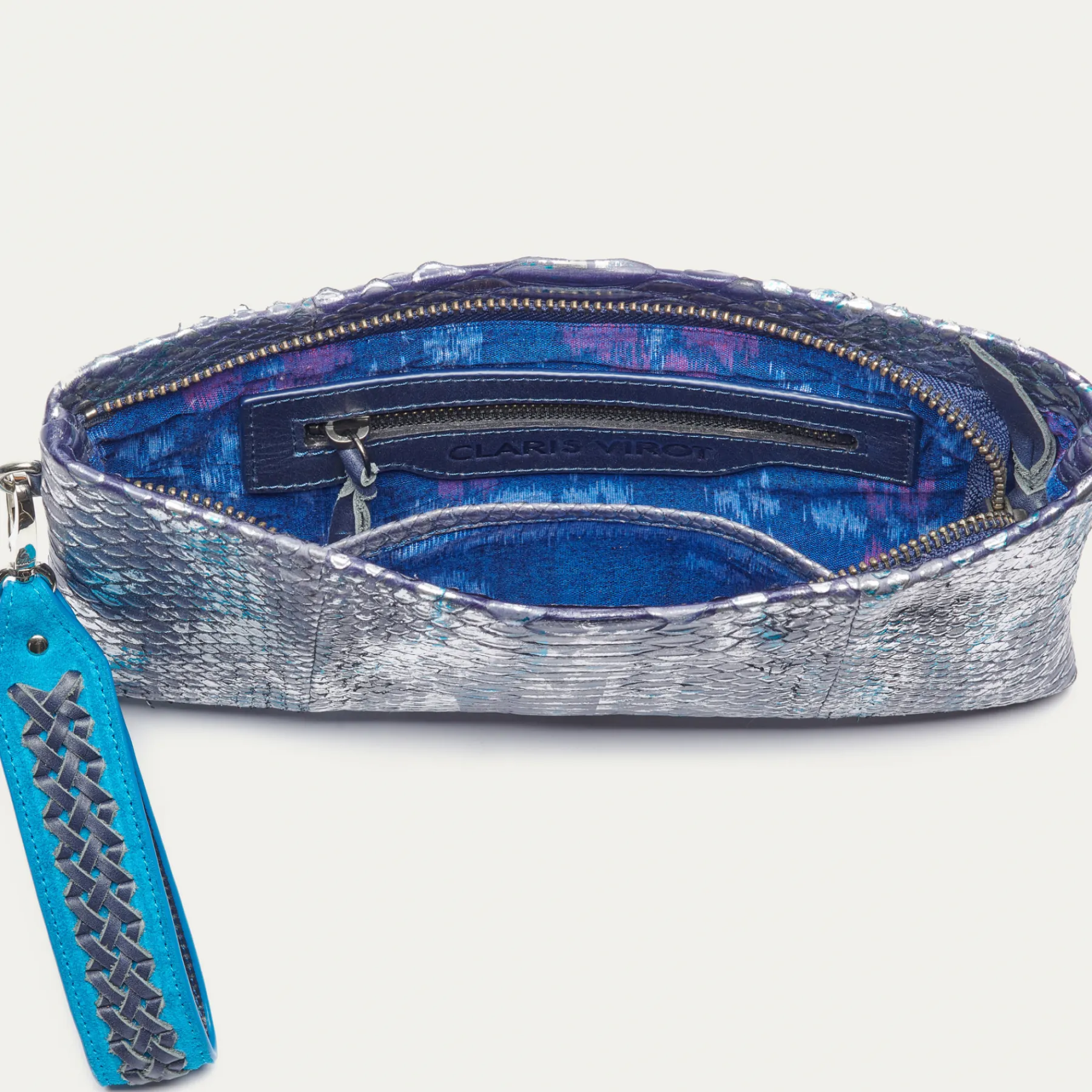 Flash Sale Claris Virot Lou Clutch Ice Blue Metallic Python