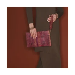 Clearance Claris Virot Lou Clutch Pink Burgundy Python
