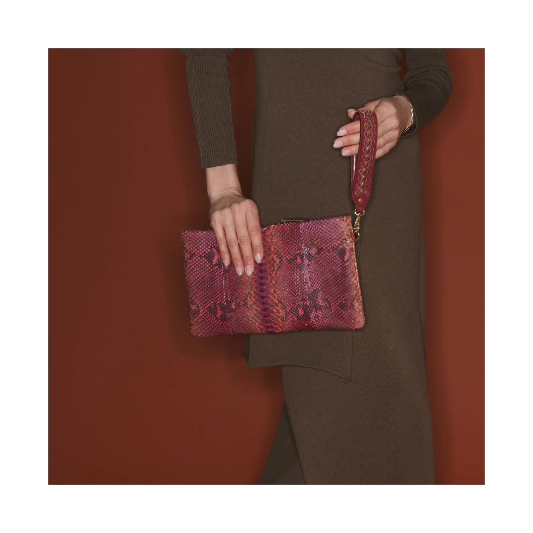 Clearance Claris Virot Lou Clutch Pink Burgundy Python