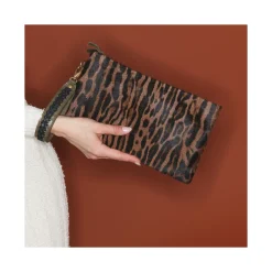 New Claris Virot Lou Clutch Ocelot Leather