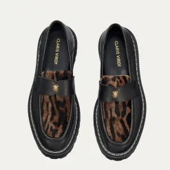 Shop Claris Virot Mia Mocassins Black And Ocelot Leathers