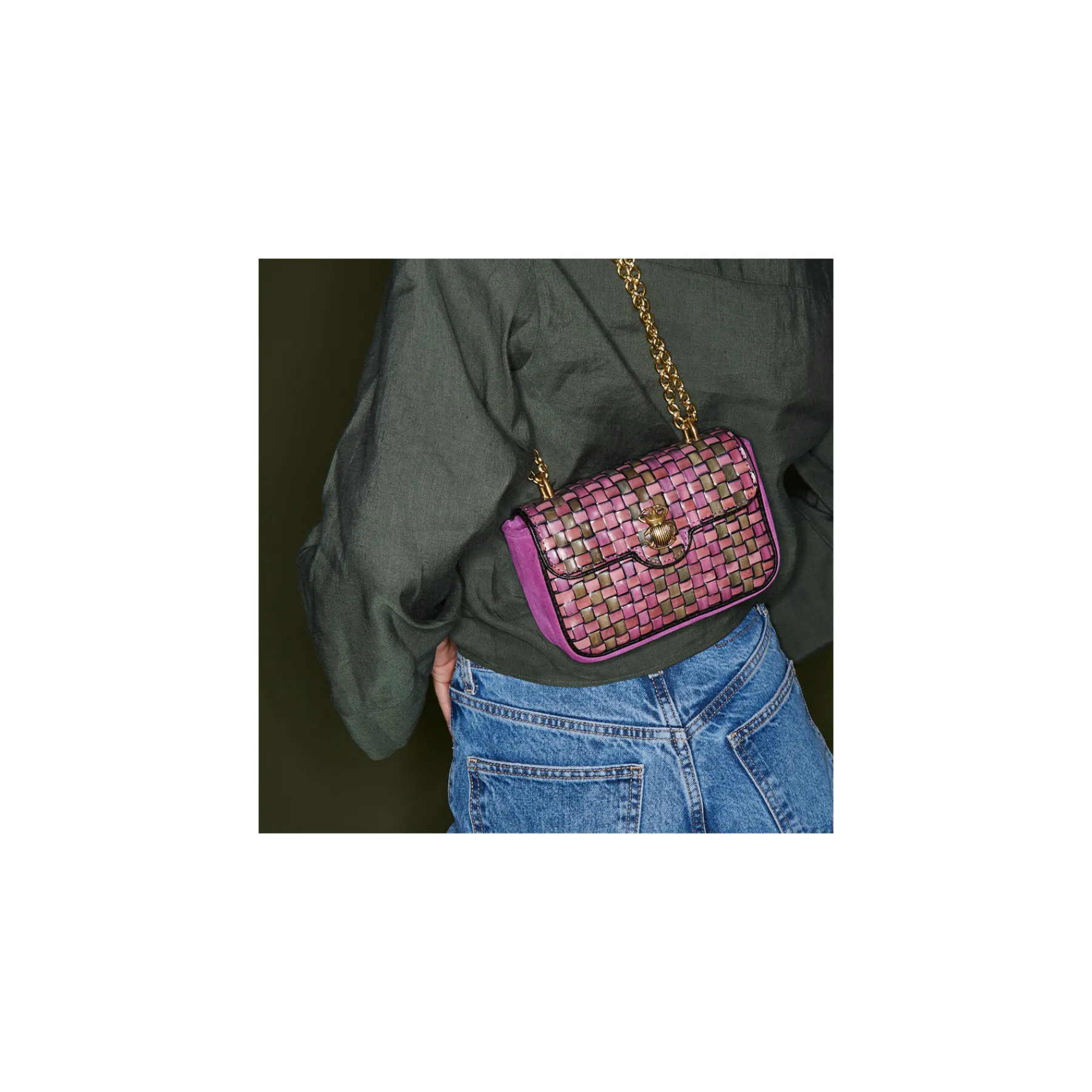 Shop Claris Virot Mini Ava Bag Sakura Pink Woven Leather