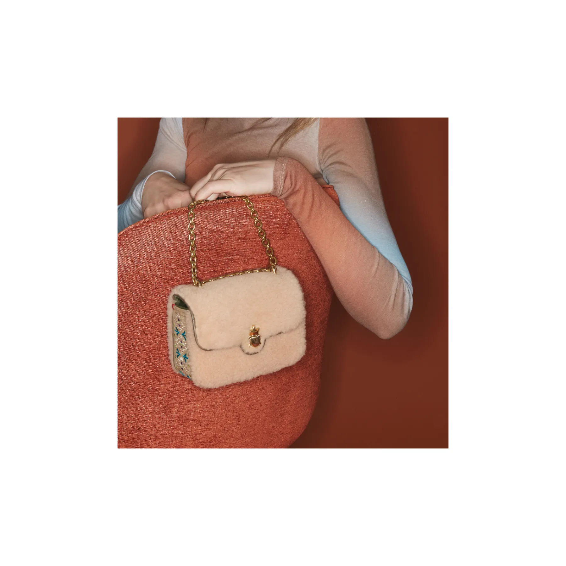 Hot Claris Virot Mini Ava Bag Cream Shearling And Embroidery