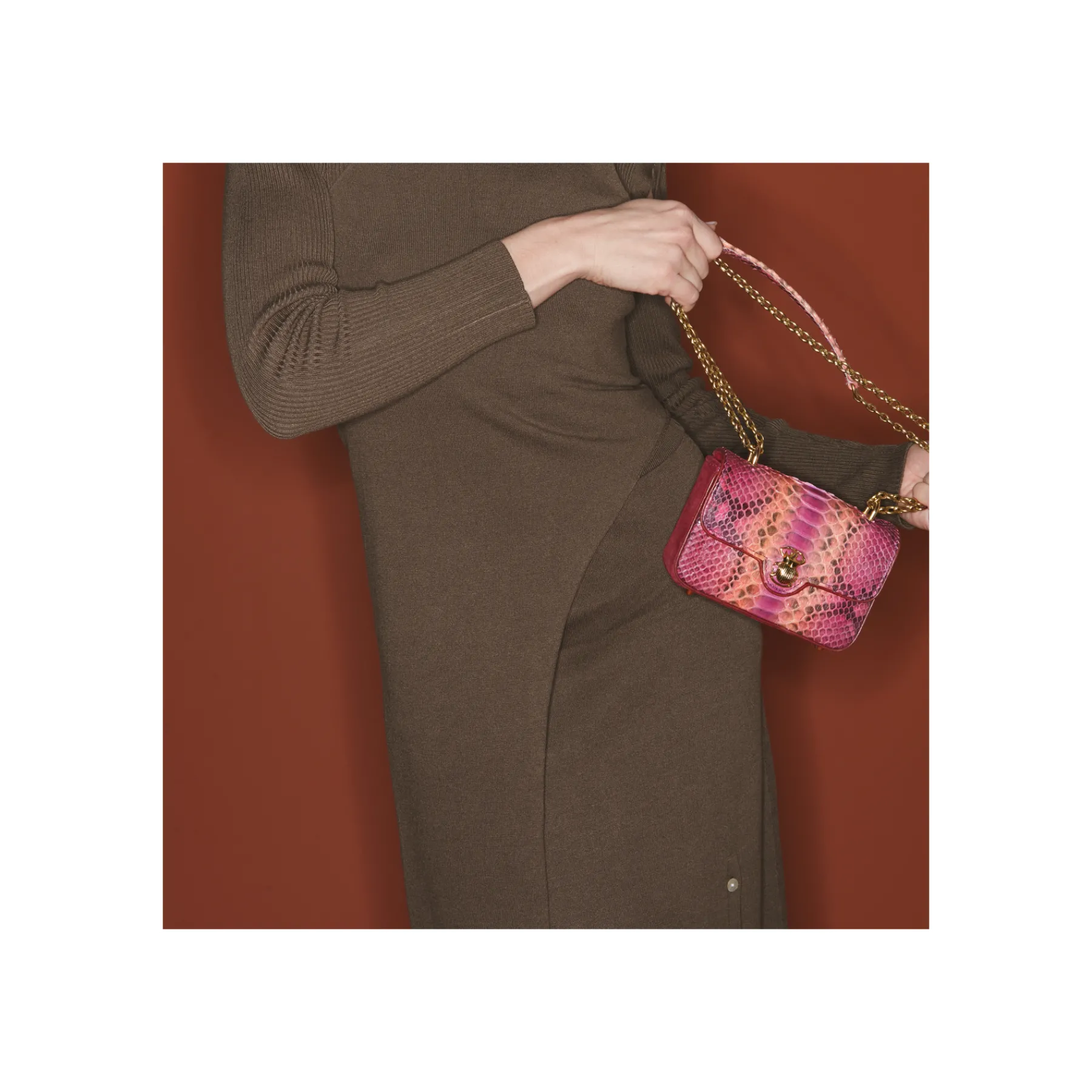 Shop Claris Virot Mini Ava Bag Pink Burgundy Python