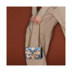 Best Sale Claris Virot Mini Ava Bag Blue Snowflake Silk Velvet