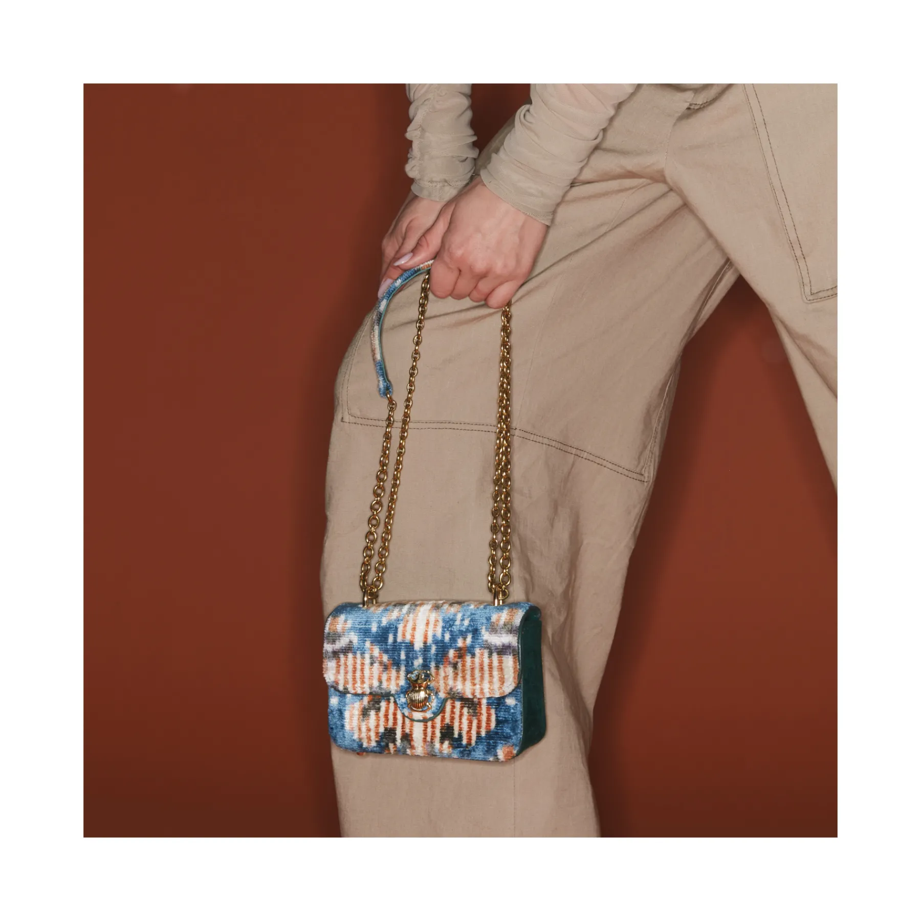 Best Sale Claris Virot Mini Ava Bag Blue Snowflake Silk Velvet