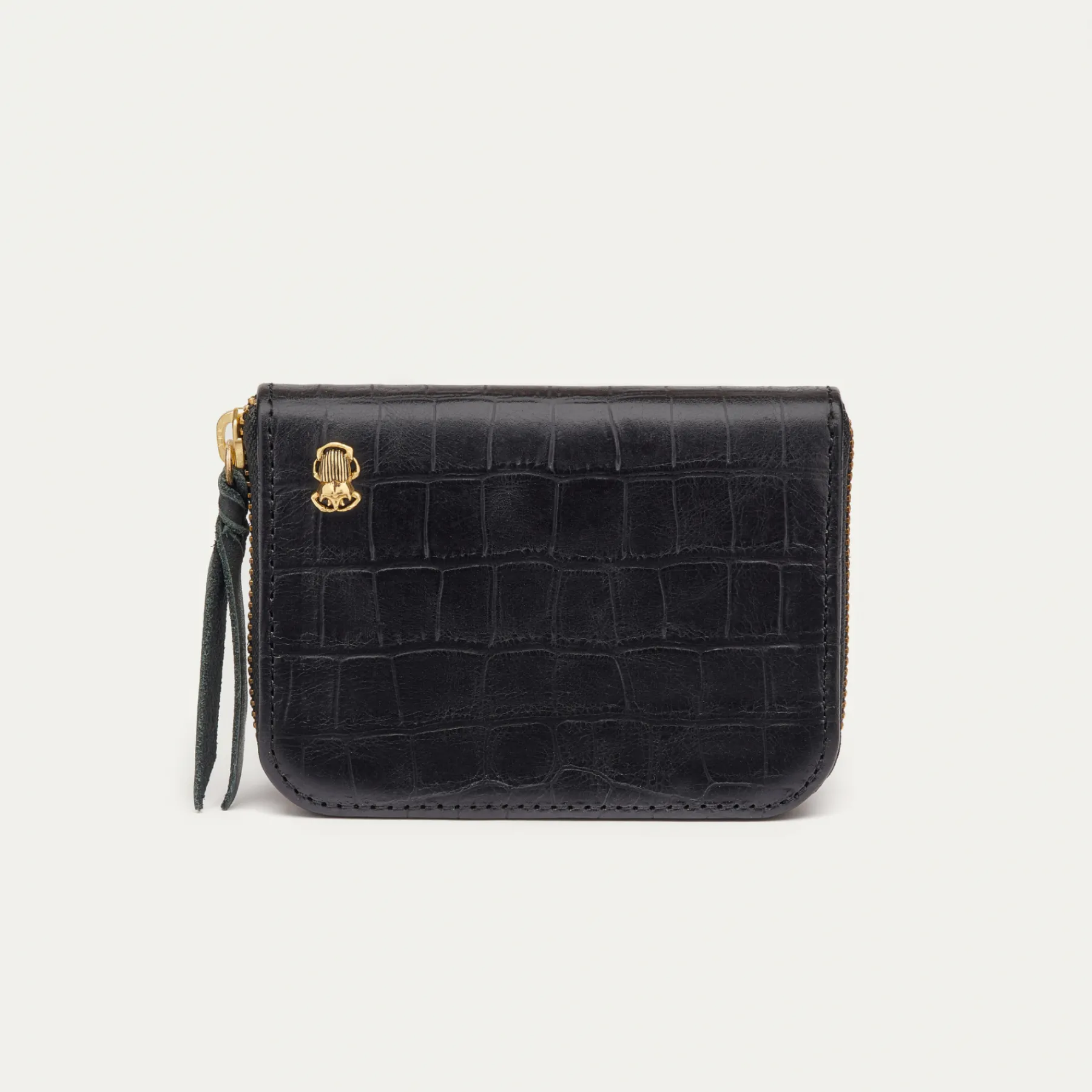 Flash Sale Claris Virot Mini Bob Wallet Black Embossed Croco Leather