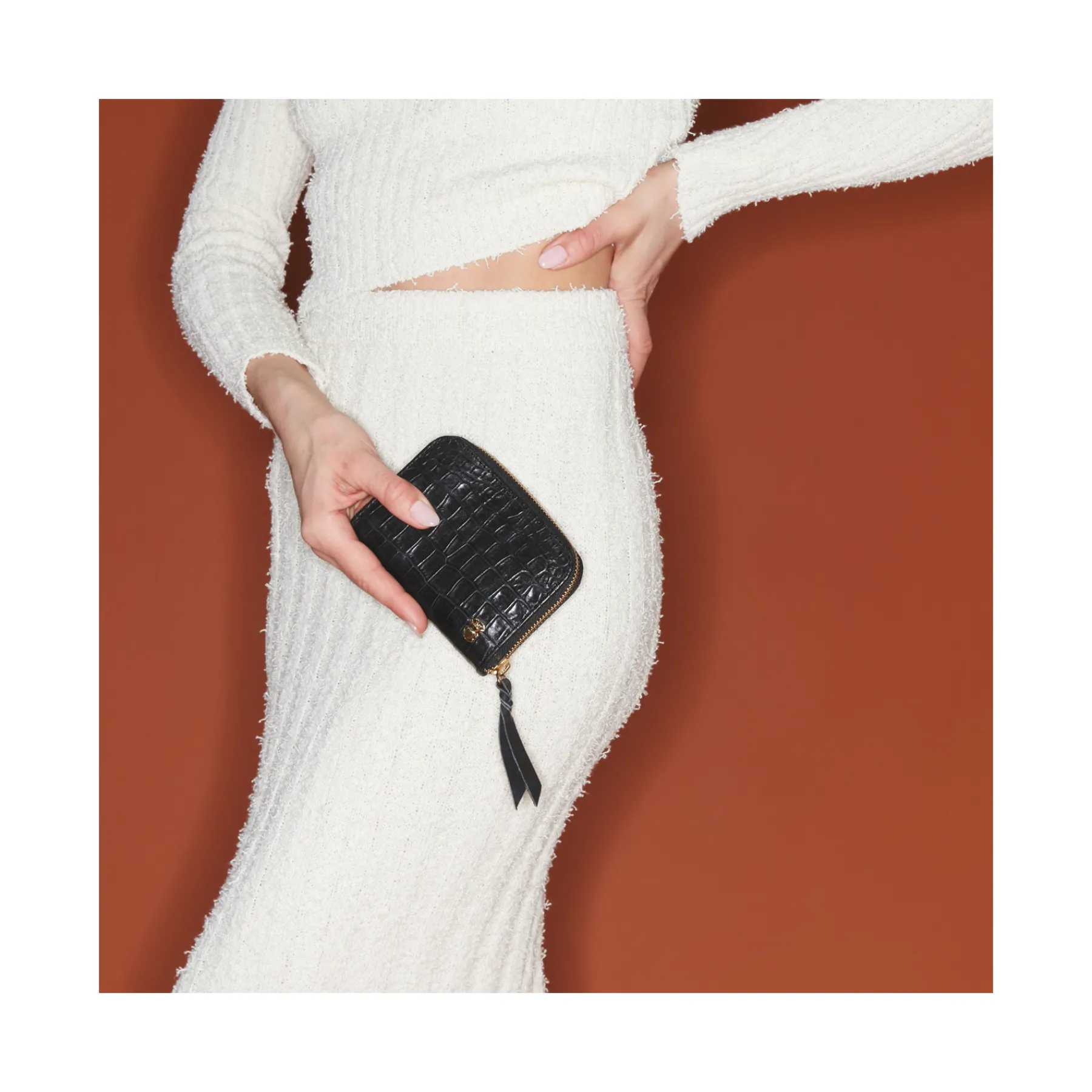 Flash Sale Claris Virot Mini Bob Wallet Black Embossed Croco Leather