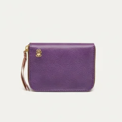 Cheap Claris Virot Mini Bob Wallet Purple Grained Leather