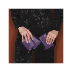 Cheap Claris Virot Mini Bob Wallet Purple Grained Leather