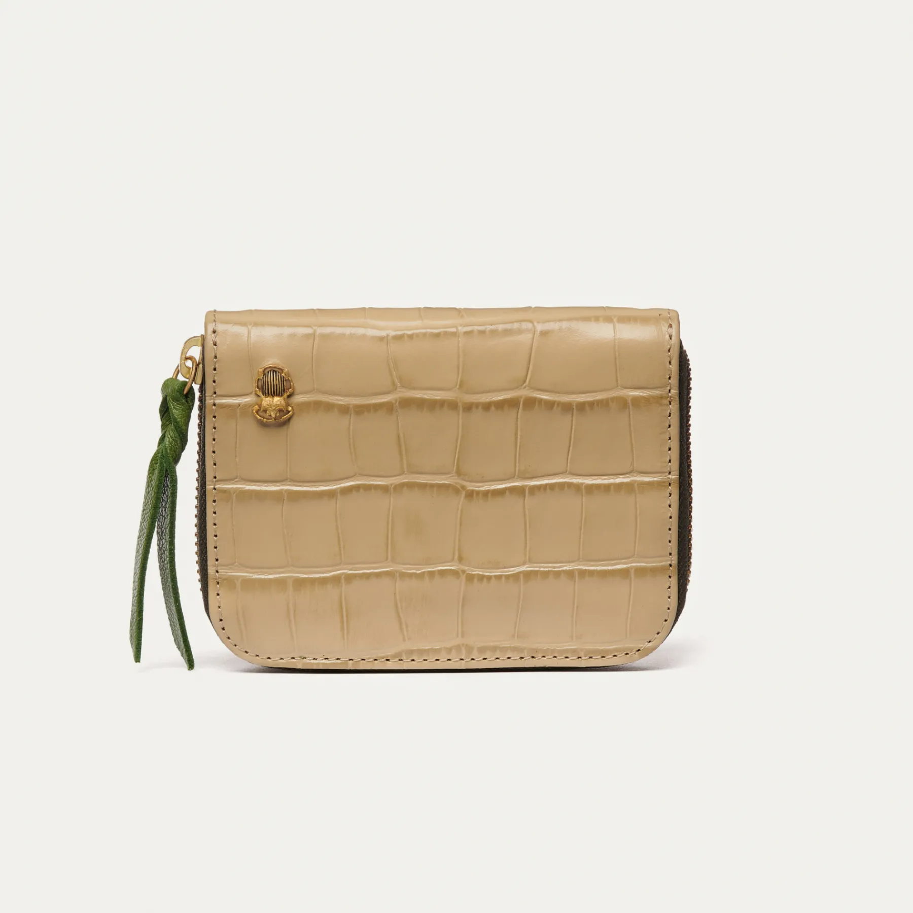Discount Claris Virot Mini Bob Wallet Sesame Beige Embossed Croco