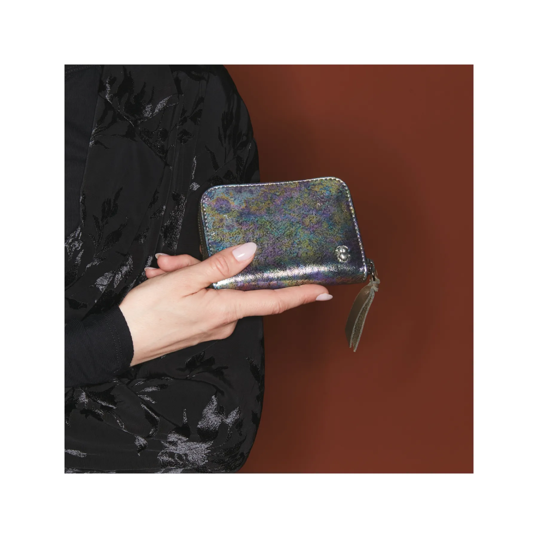 Hot Claris Virot Mini Bob Wallet Metallic Gasoil Leather