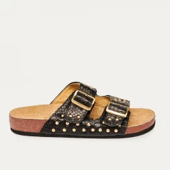 Cheap Claris Virot Odette Sandals Black Python Golden Hardware
