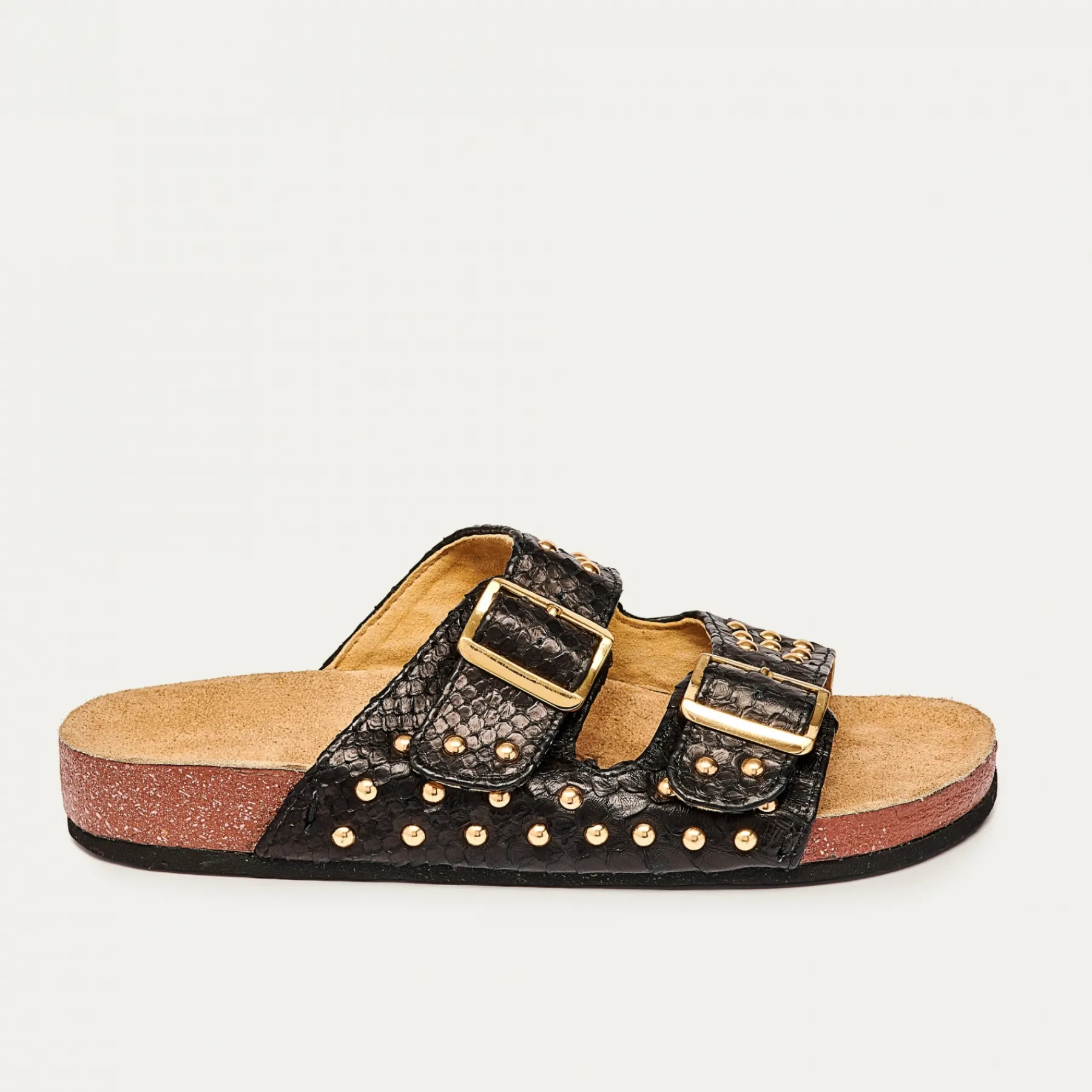 Cheap Claris Virot Odette Sandals Black Python Golden Hardware