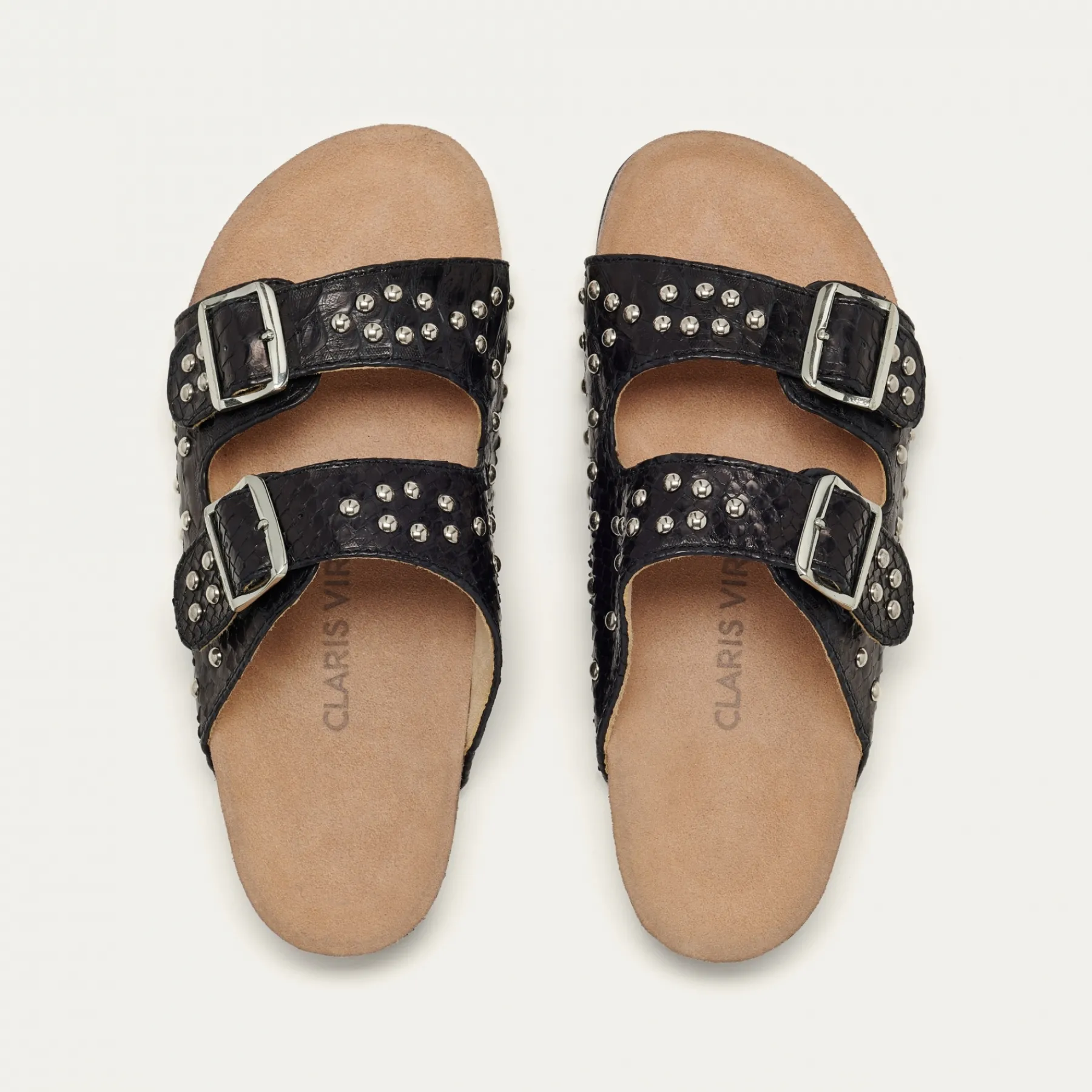 Outlet Claris Virot Odette Sandals Black Python Silver Hardware