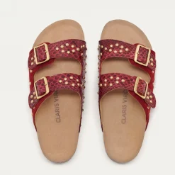 Best Sale Claris Virot Odette Sandals Burgundy Python And Suede