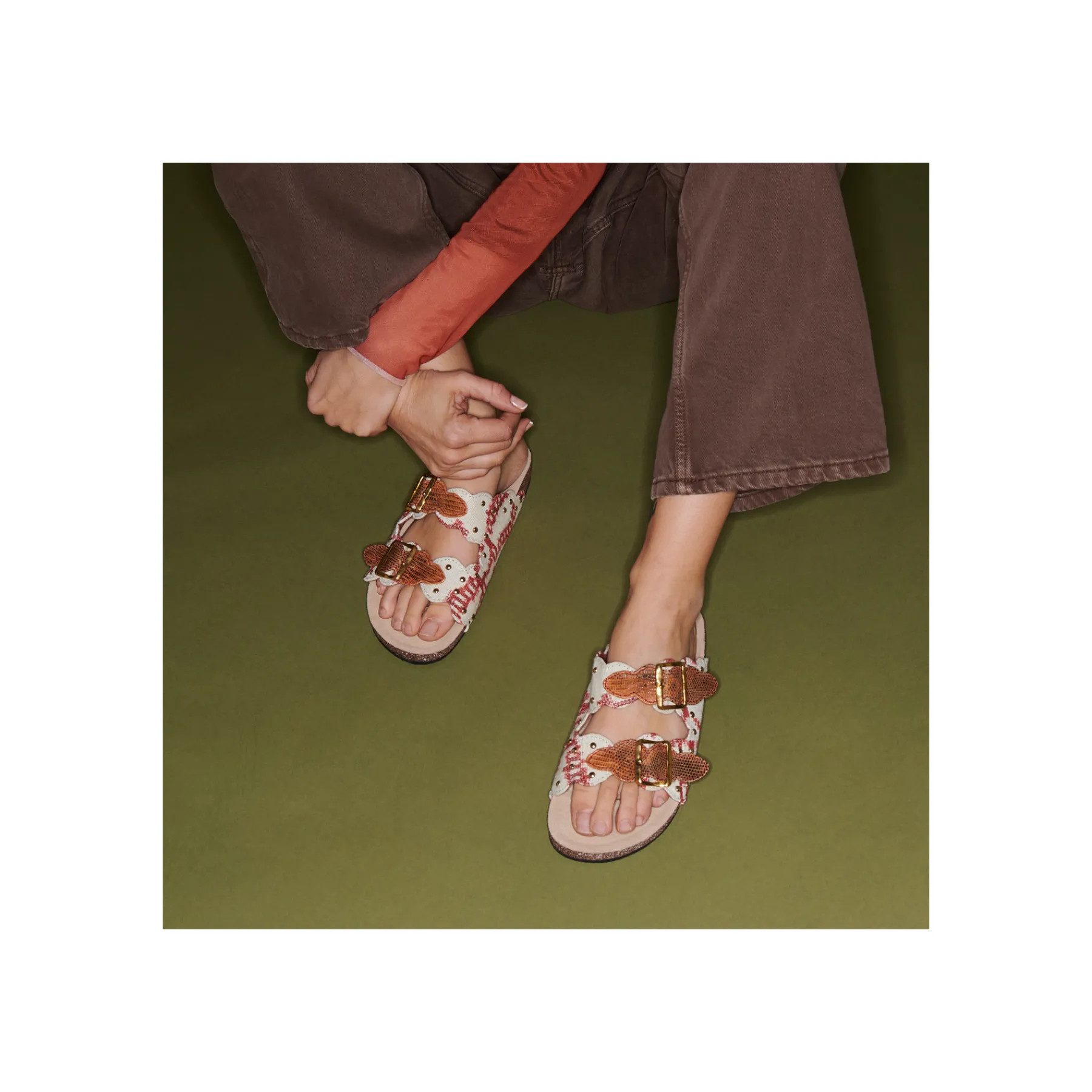 Fashion Claris Virot Odette Sandals Red Dragon Timor Fabric