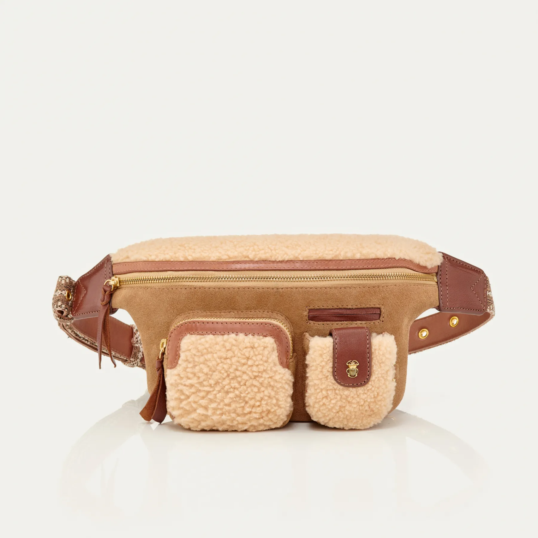 Best Sale Claris Virot Romeo Bag Olive Suede Embroidered And Cream Shearling
