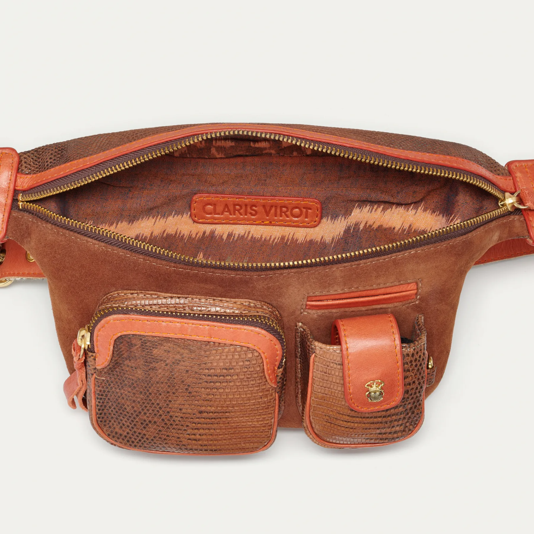 Cheap Claris Virot Romeo Bag Moka Lizard And Orange Leather