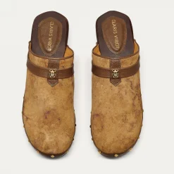 New Claris Virot Sabots Arlette Khaki Leather
